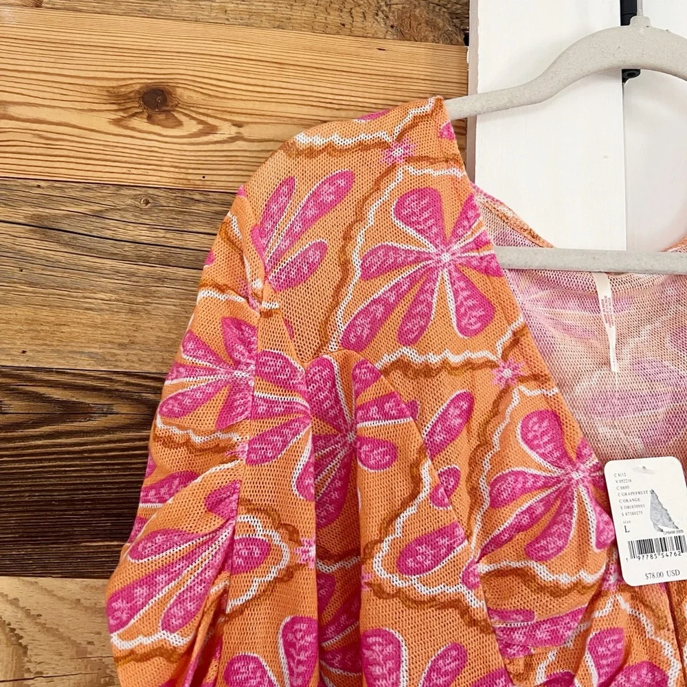 NWT Free People Through the Meadow Mesh Top Grapefruit Seltzer Size Large